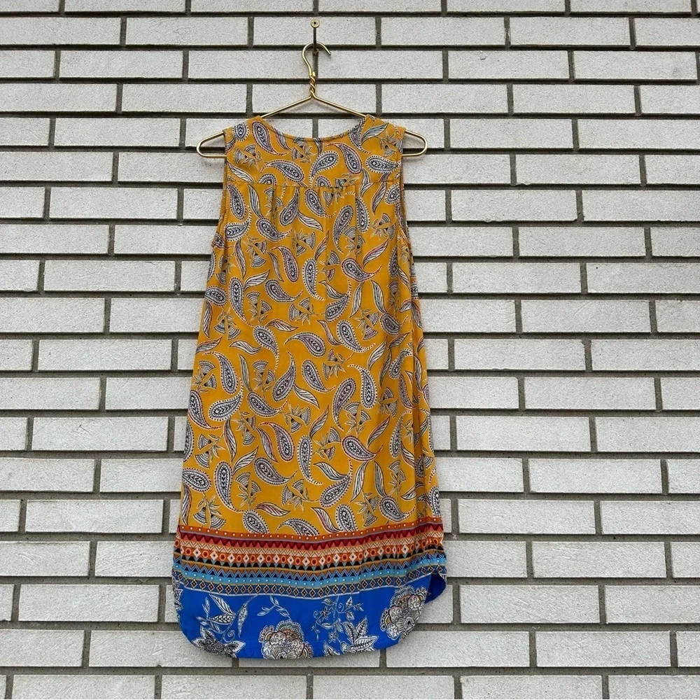 Beachlunchlounge Paisley Boho Marigold Yellow Sleeveless Shift Dress S Festival - Picture 8 of 9